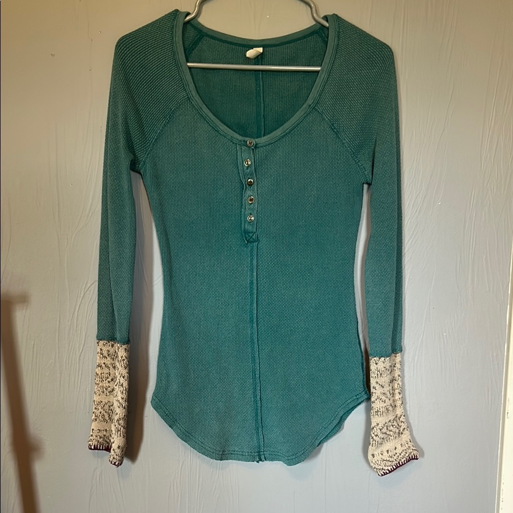 Free People Green Fitted Ribbed Blouse